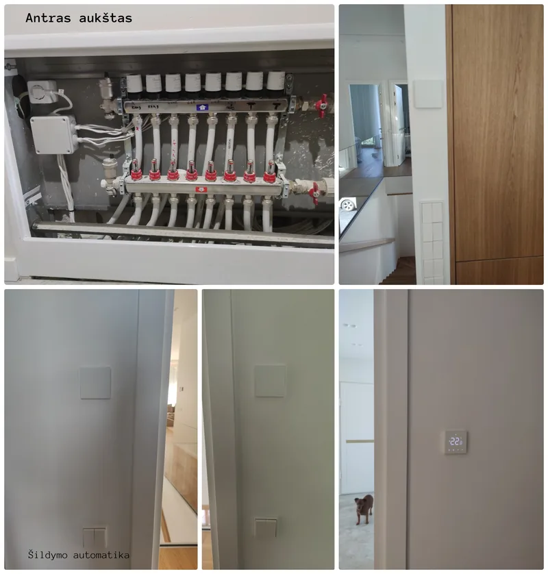 Antro aukšto grindinio šildymo kolektorius su debitomačiais ir išmanusis termostatas